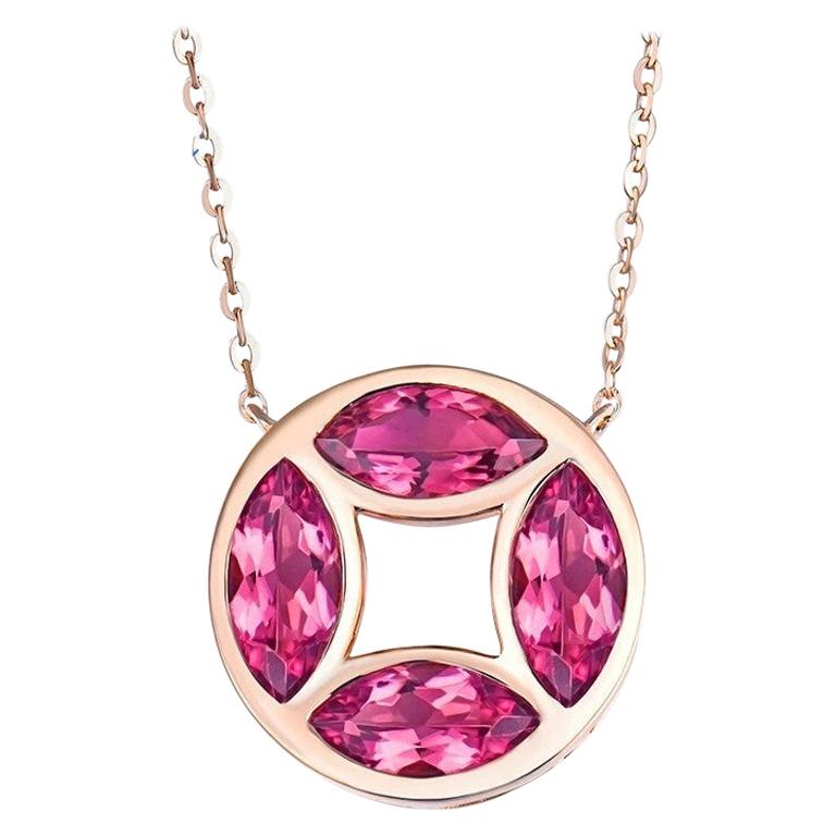 Pink Tourmaline Necklace 18 Karat Rose Gold For Sale