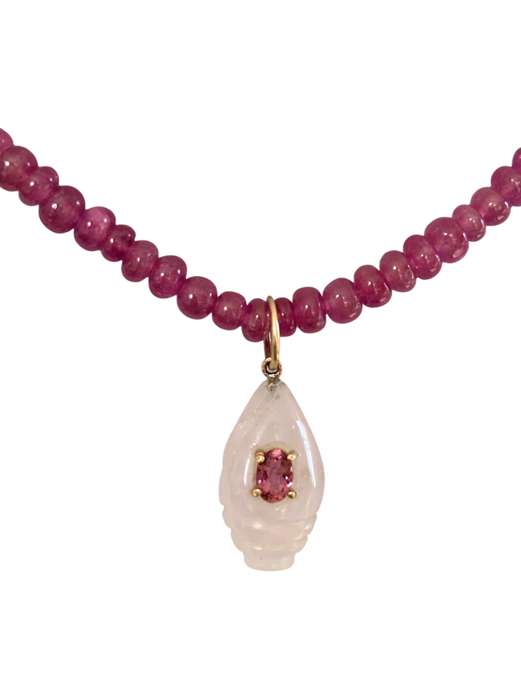 Collier et pendentif en or 14k avec tourmaline rose de 7x4mm en vente 5