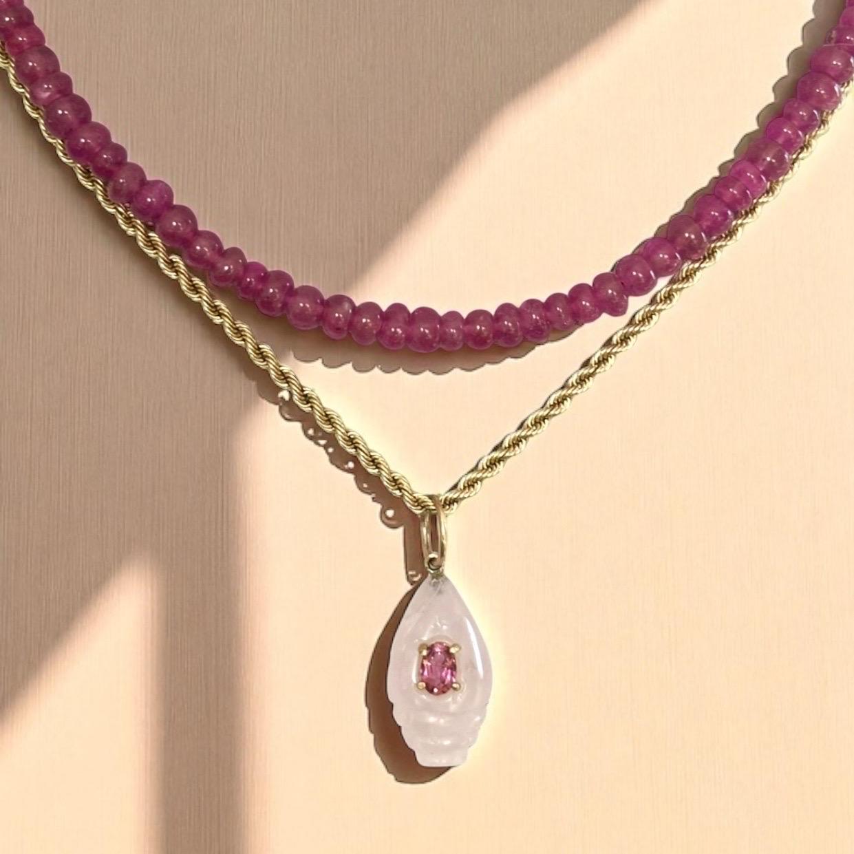 Taille mixte Collier et pendentif en or 14k avec tourmaline rose de 7x4mm en vente
