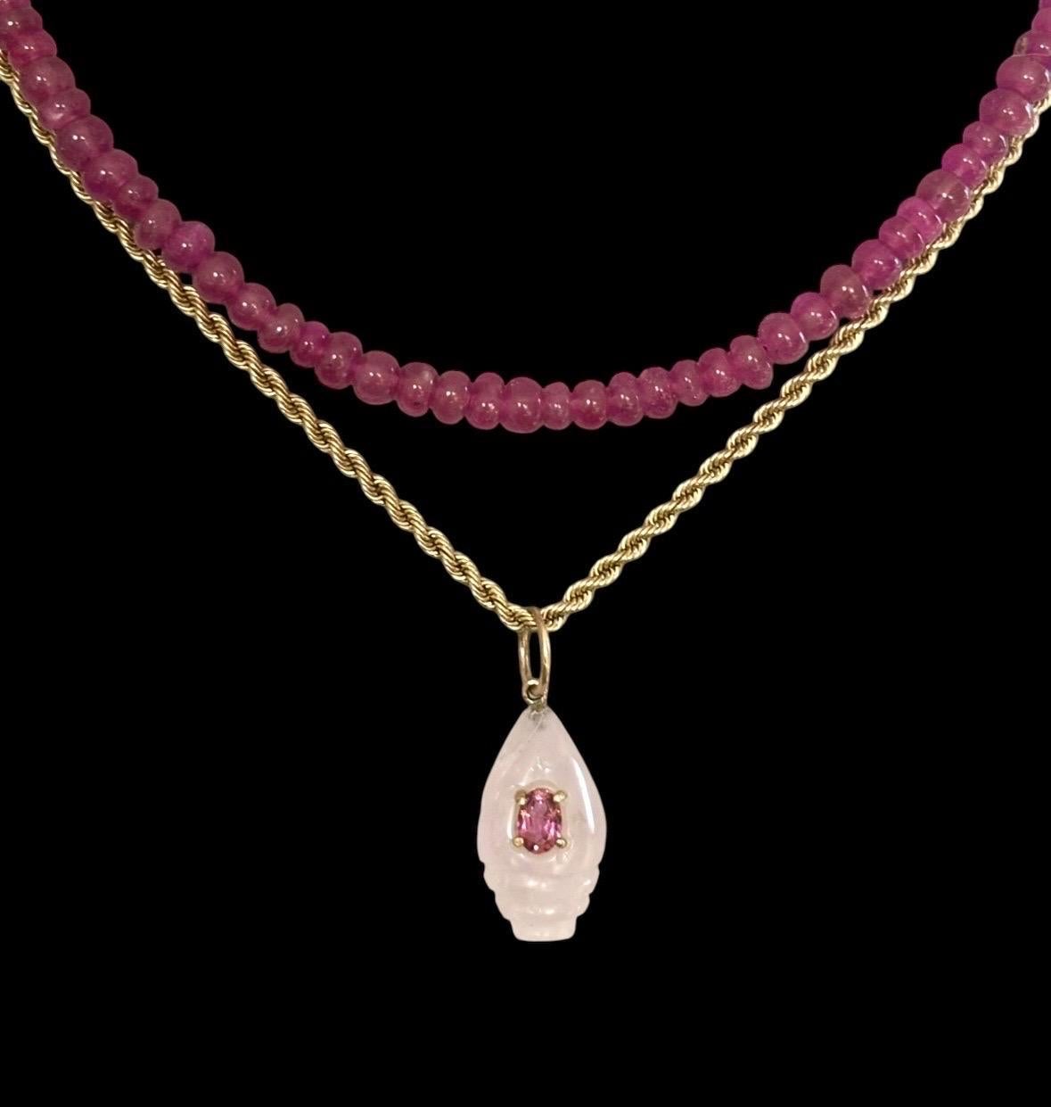 Collier et pendentif en or 14k avec tourmaline rose de 7x4mm Unisexe en vente