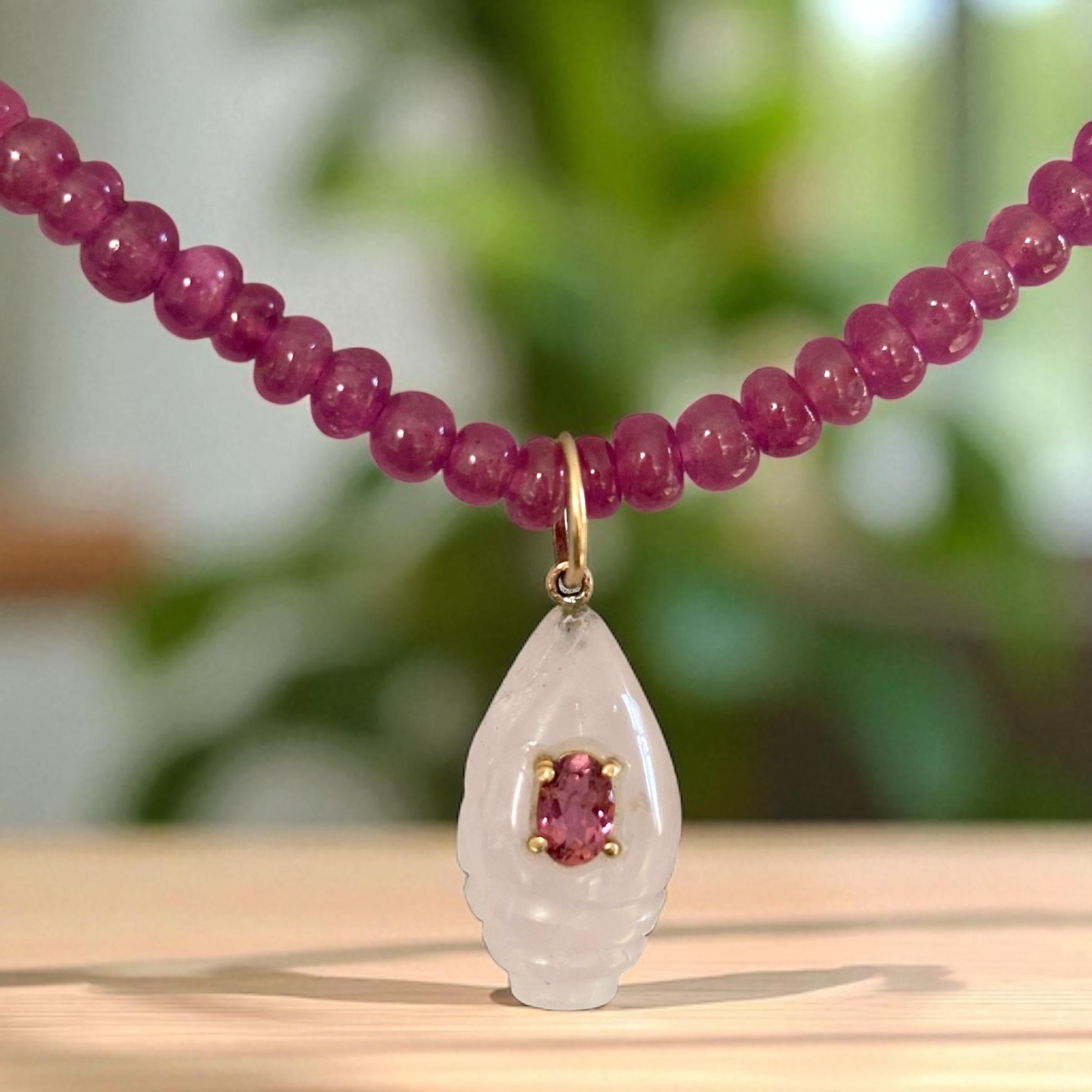 Collier et pendentif en or 14k avec tourmaline rose de 7x4mm en vente 1