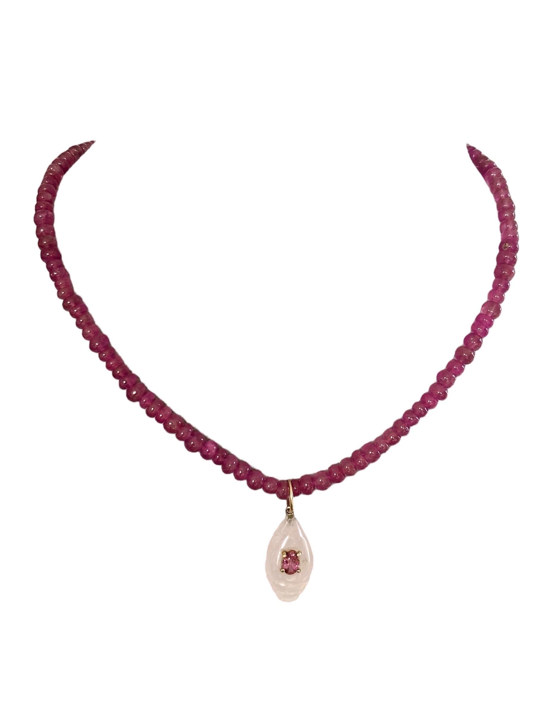 Collier et pendentif en or 14k avec tourmaline rose de 7x4mm en vente 2