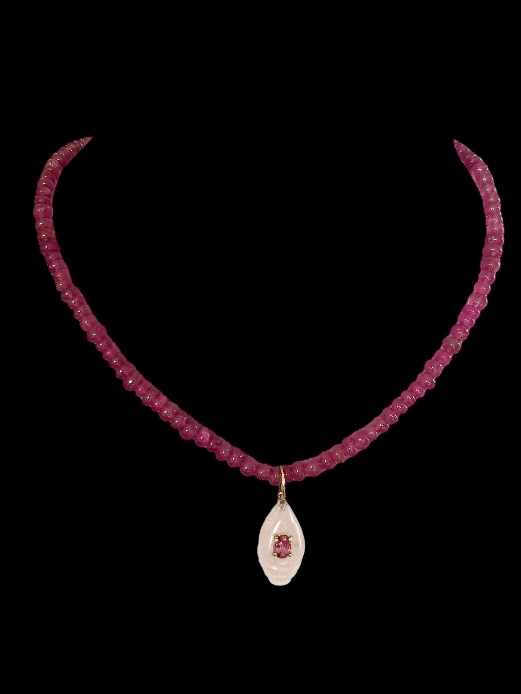 Collier et pendentif en or 14k avec tourmaline rose de 7x4mm en vente 3