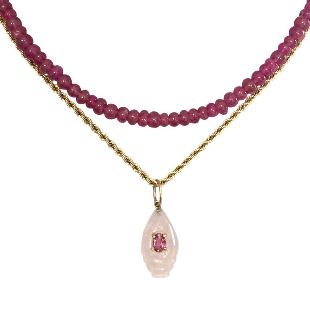 Collier et pendentif en or 14k avec tourmaline rose de 7x4mm en vente 4