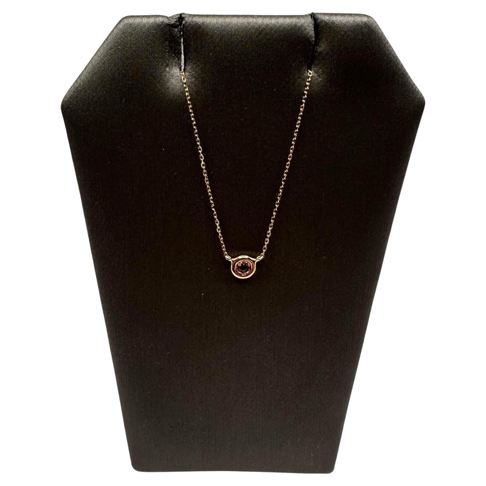 Pink Tourmaline Necklace in 14kt Yellow Gold - 0.12ctw, Adjustable 16-18", New