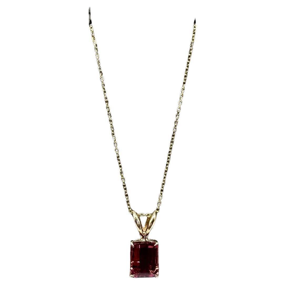Pink Tourmaline Necklace in 14kt Yellow Gold – 1.4ctw, 18in, New