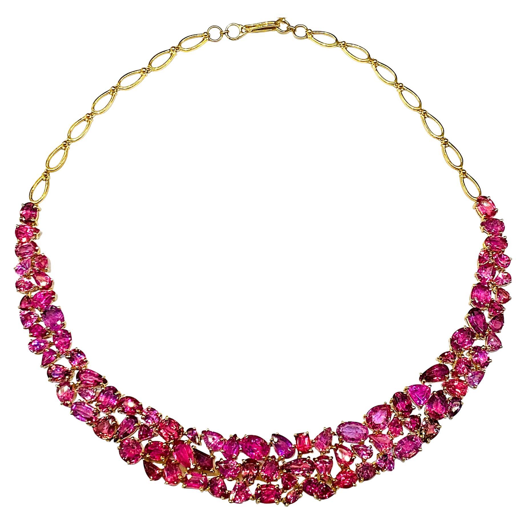 Ambrosi Aquamarine and Pink Tourmaline Flower Necklace - 18K Yellow ...