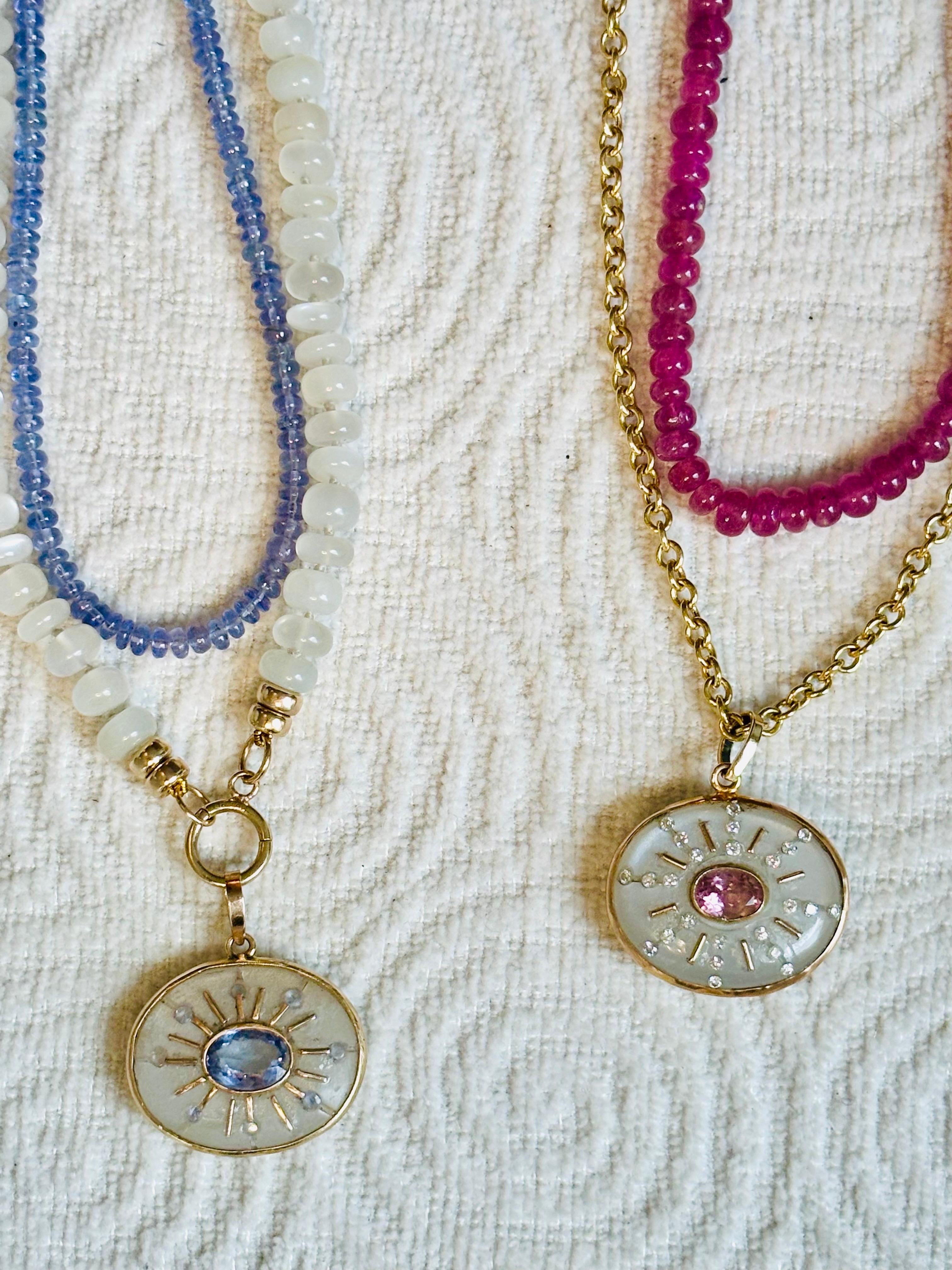 da uomo o donna Collana di tormalina rosa con oro 14k in vendita
