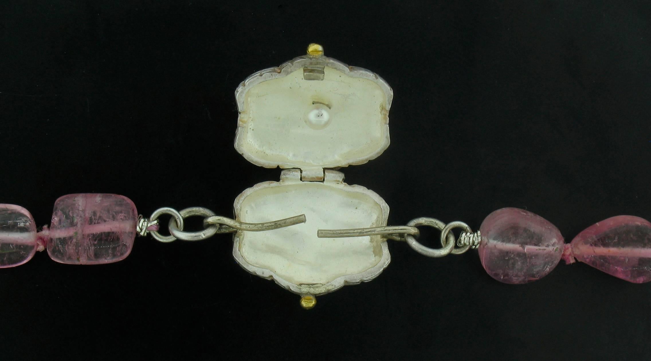 Pink Tourmaline Necklace with Victor Velyan Clamshell Clasp In New Condition For Sale In Carmel, CA