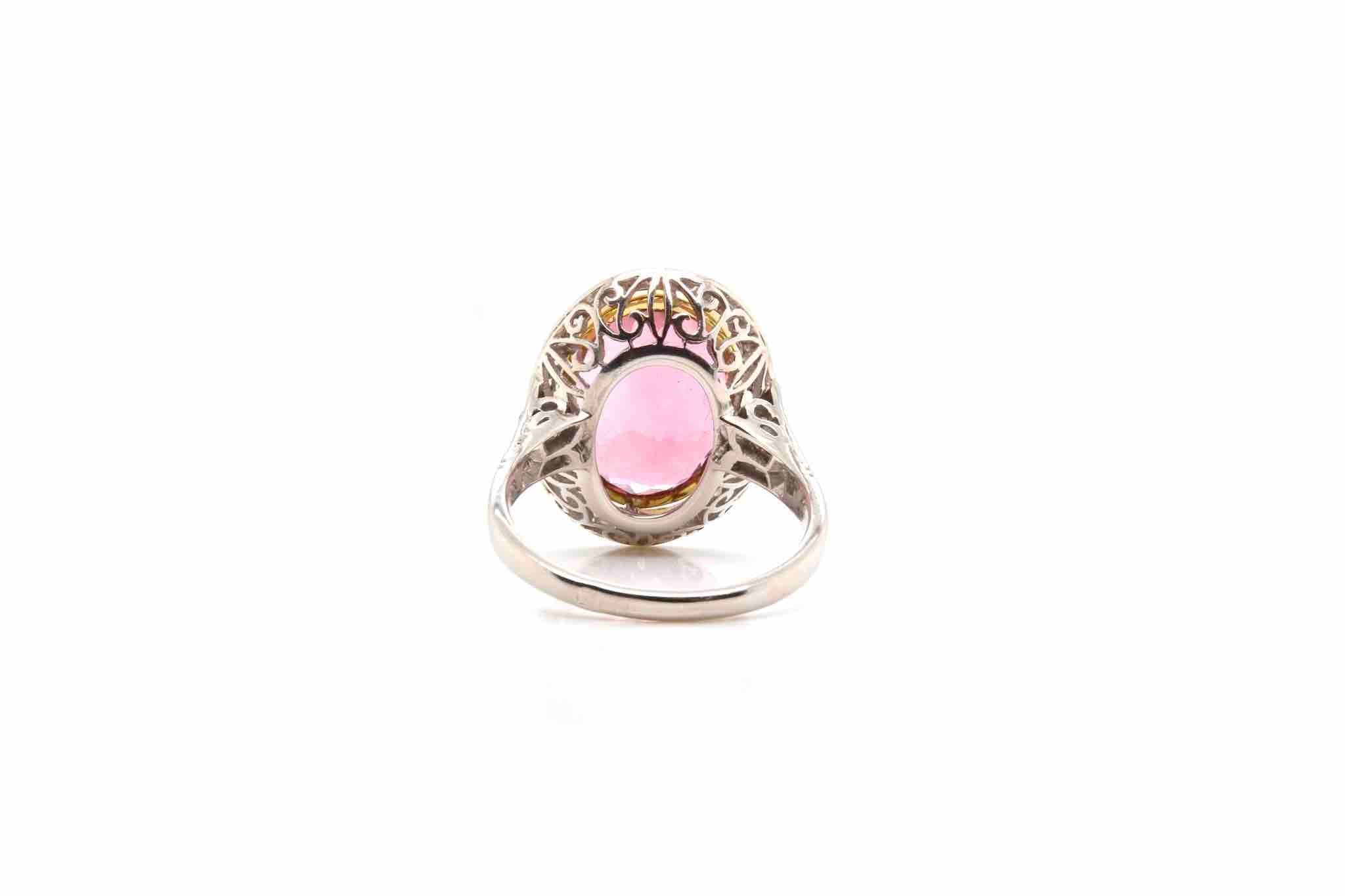 Women's or Men's Pink tourmaline of 6.69 carats and brilliant cut diamonds ring For Sale