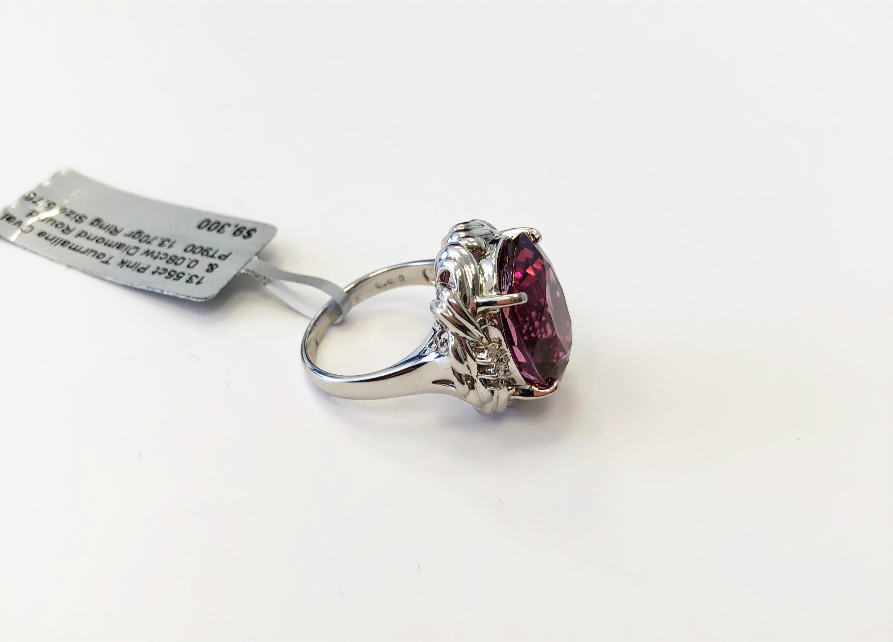 Pink Tourmaline Oval and Diamond Cocktail Ring in Platinum In New Condition In Los Angeles, CA