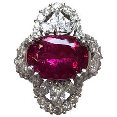 Pink Tourmaline Oval and Diamond Cocktail Ring in Platinum