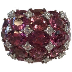 Pink Tourmaline Oval and White Diamond Round Cocktail Ring in 18 Karat Gold