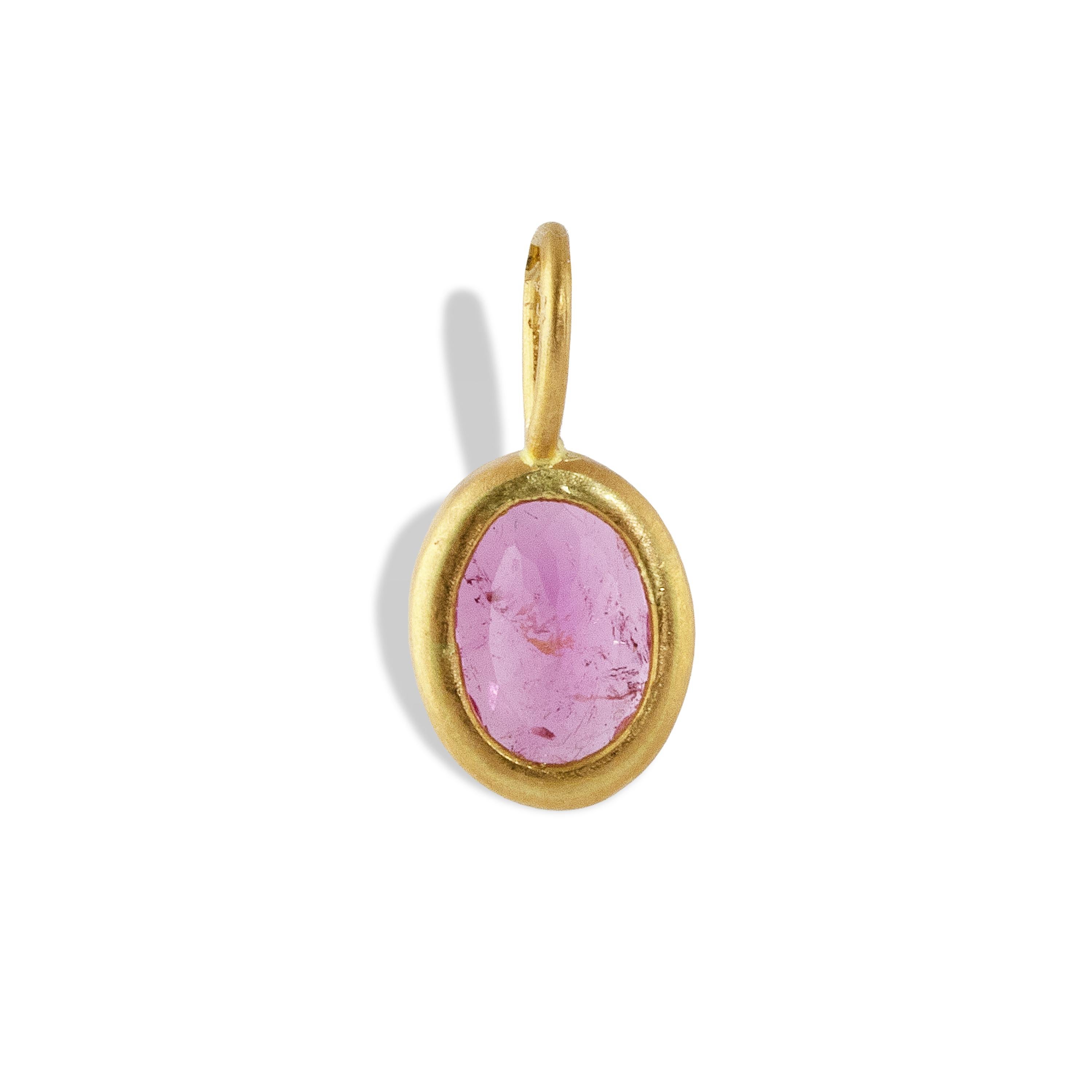 Contemporary Ico & the Bird Fine Jewelry Pink Tourmaline 22k Gold Oval Pendant For Sale
