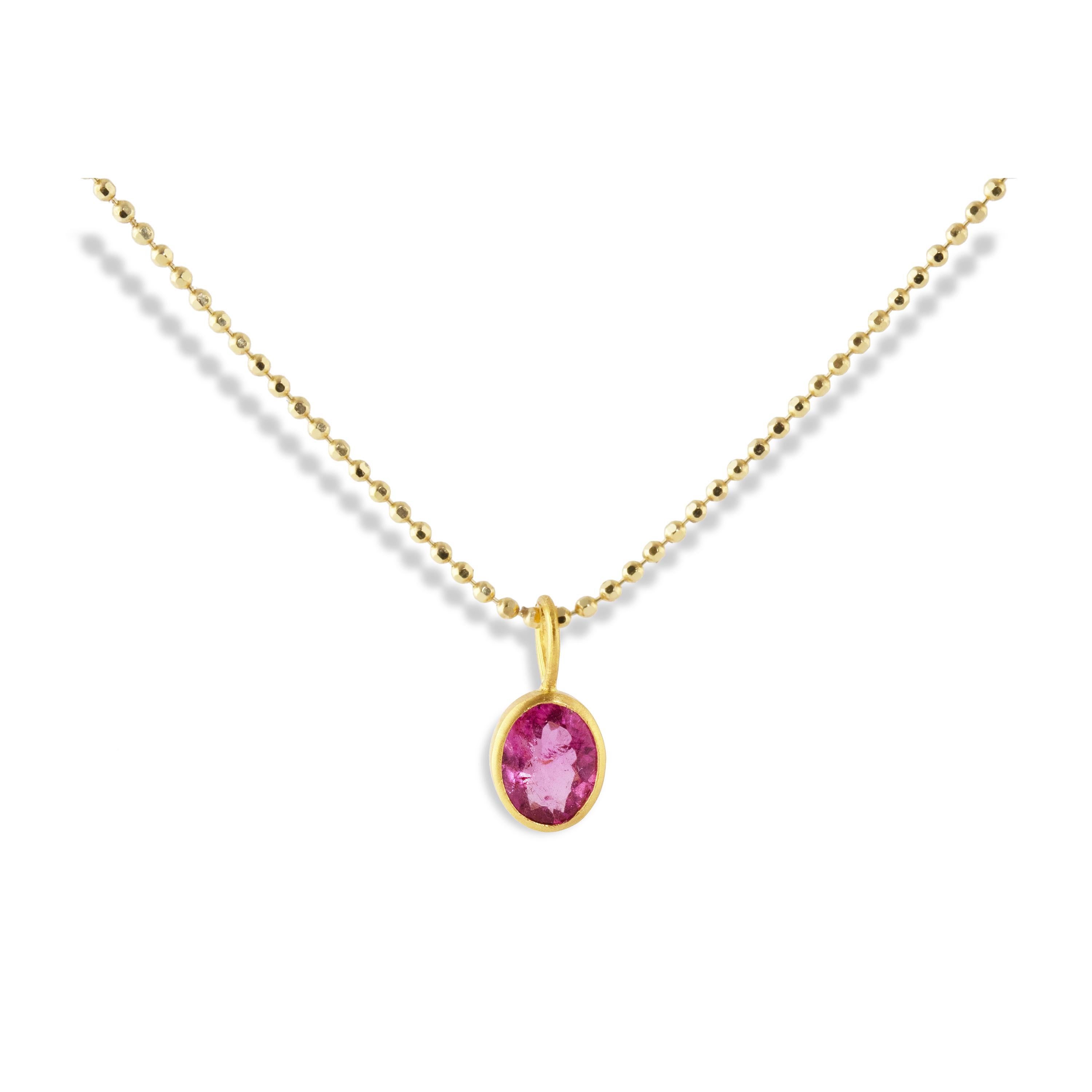 Ico & the Bird Fine Jewelry Pink Tourmaline 22k Gold Oval Pendant In New Condition For Sale In Los Angeles, CA