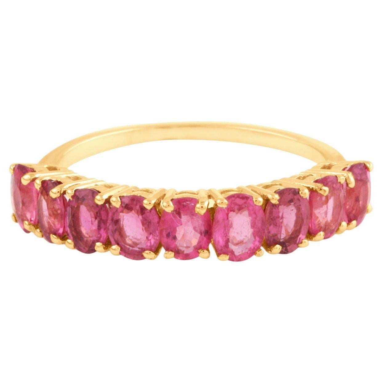 Ovaler Ring aus 18 Karat Gelbgold mit rosa Turmalin und Turmalin im Angebot