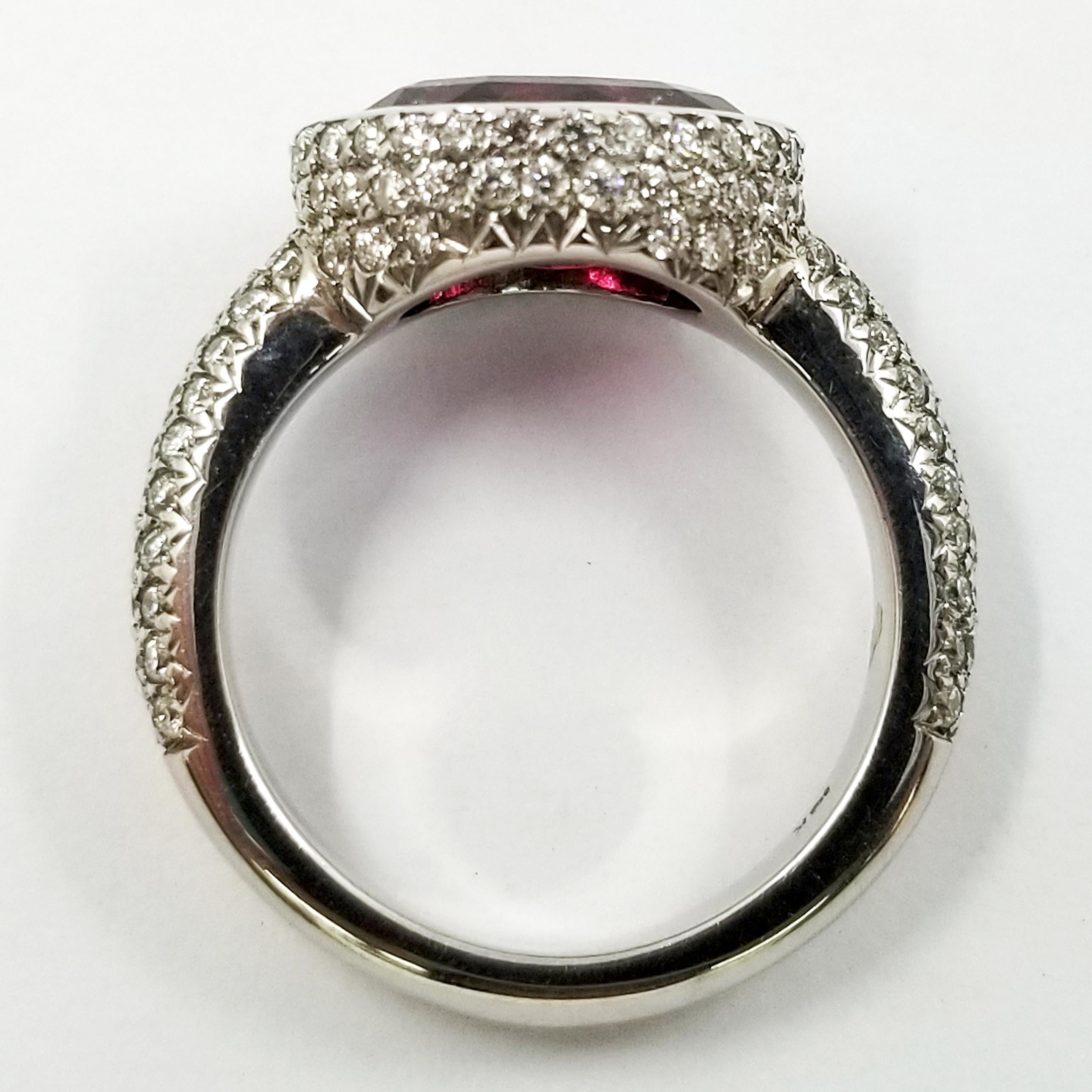 Oval Cut Pink Tourmaline and Pave Diamond Ring