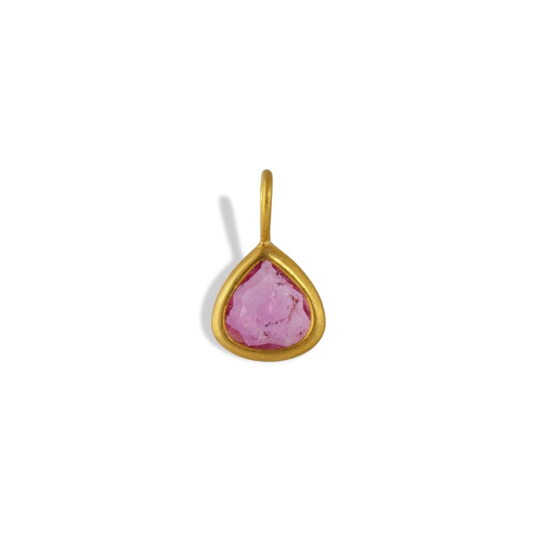 Pear Cut Ico & the Bird Fine Jewelry 22 Karat Gold Pear Drop Pendant For Sale