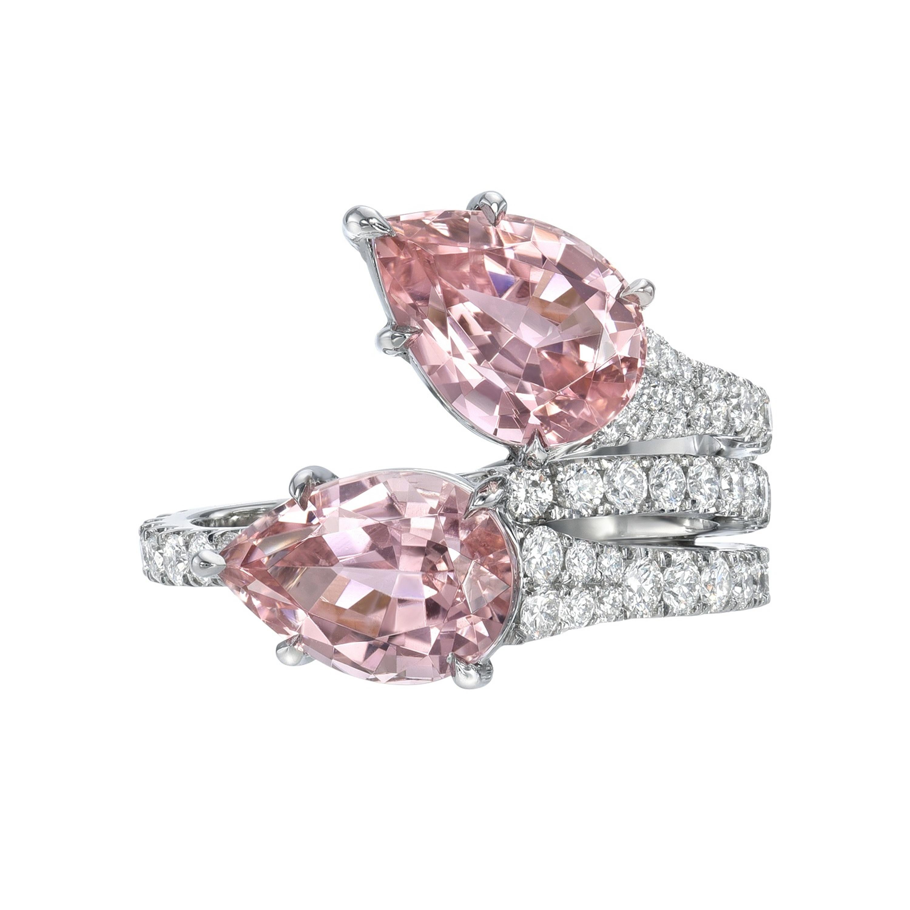 Bague en platine avec tourmaline rose en forme de poire - cadeau unique de bijouterie GIA en vente 2