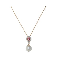 Pink Tourmaline Pearl Diamond Pendant