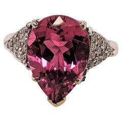 Pink Tourmaline Pearshape '5.20cts', Diamond '20=0.18cts' 18k White Gold Ring