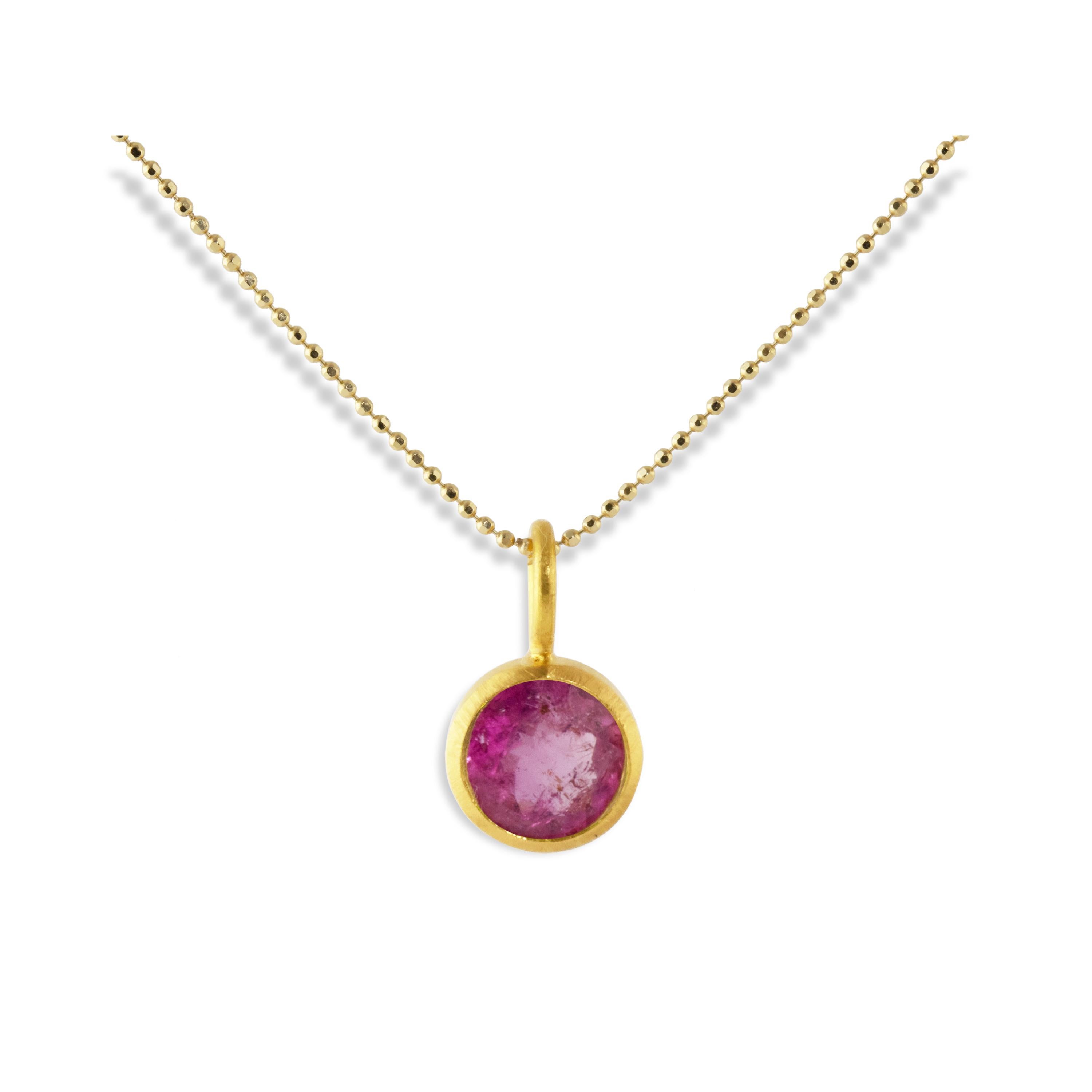 Contemporary Ico & the Bird Fine Jewelry Pink Tourmaline 22k Gold Pendant