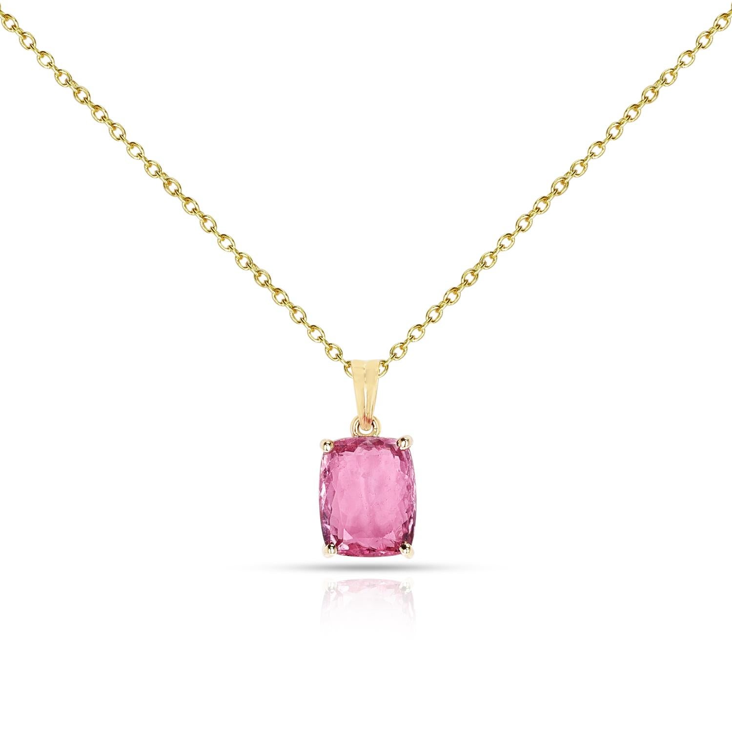 Women's or Men's Pink Tourmaline Pendant '5 Ct', 18K Yellow Gold For Sale