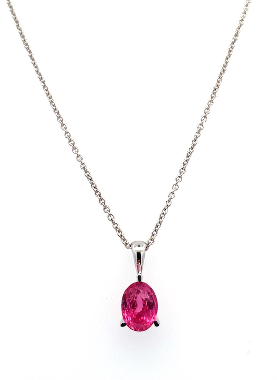 Pink tourmaline pendant necklace 18k white gold In New Condition For Sale In London, GB