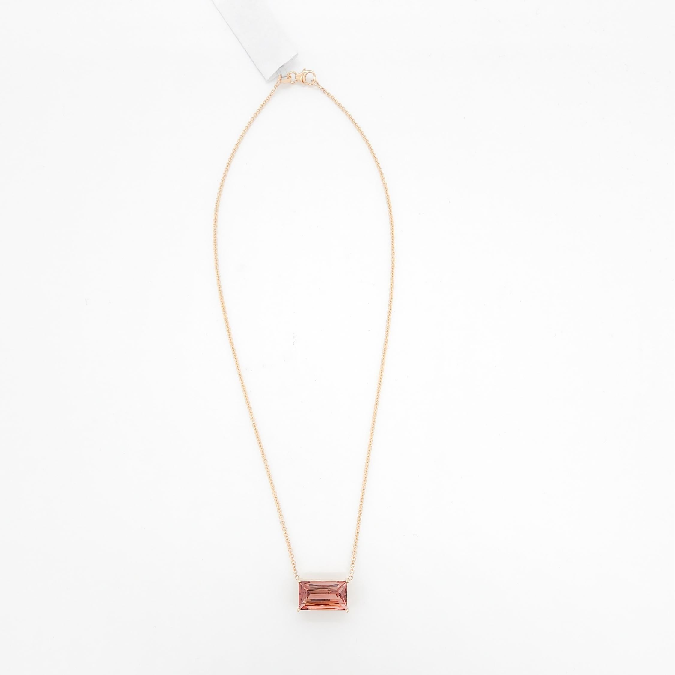 Emerald Cut Pink Tourmaline Pendant Necklace in 18k Rose Gold