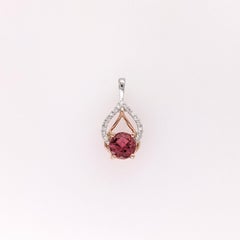 Pink Tourmaline Pendant w Natural Diamonds in Solid 14k Dual Tone Gold Round 5mm