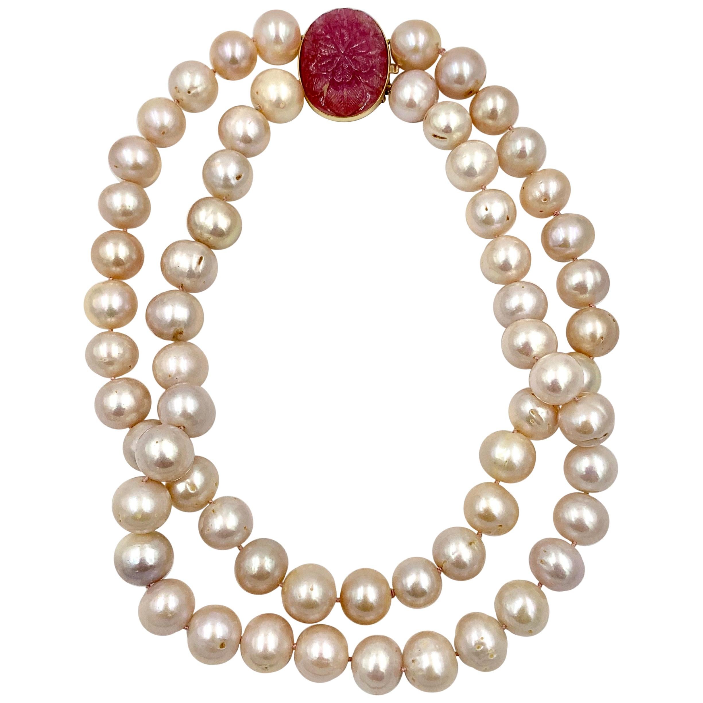 Pink Tourmaline Pink Pearl Double Necklace 14 Karat Duchess of Windsor Mrs Metz