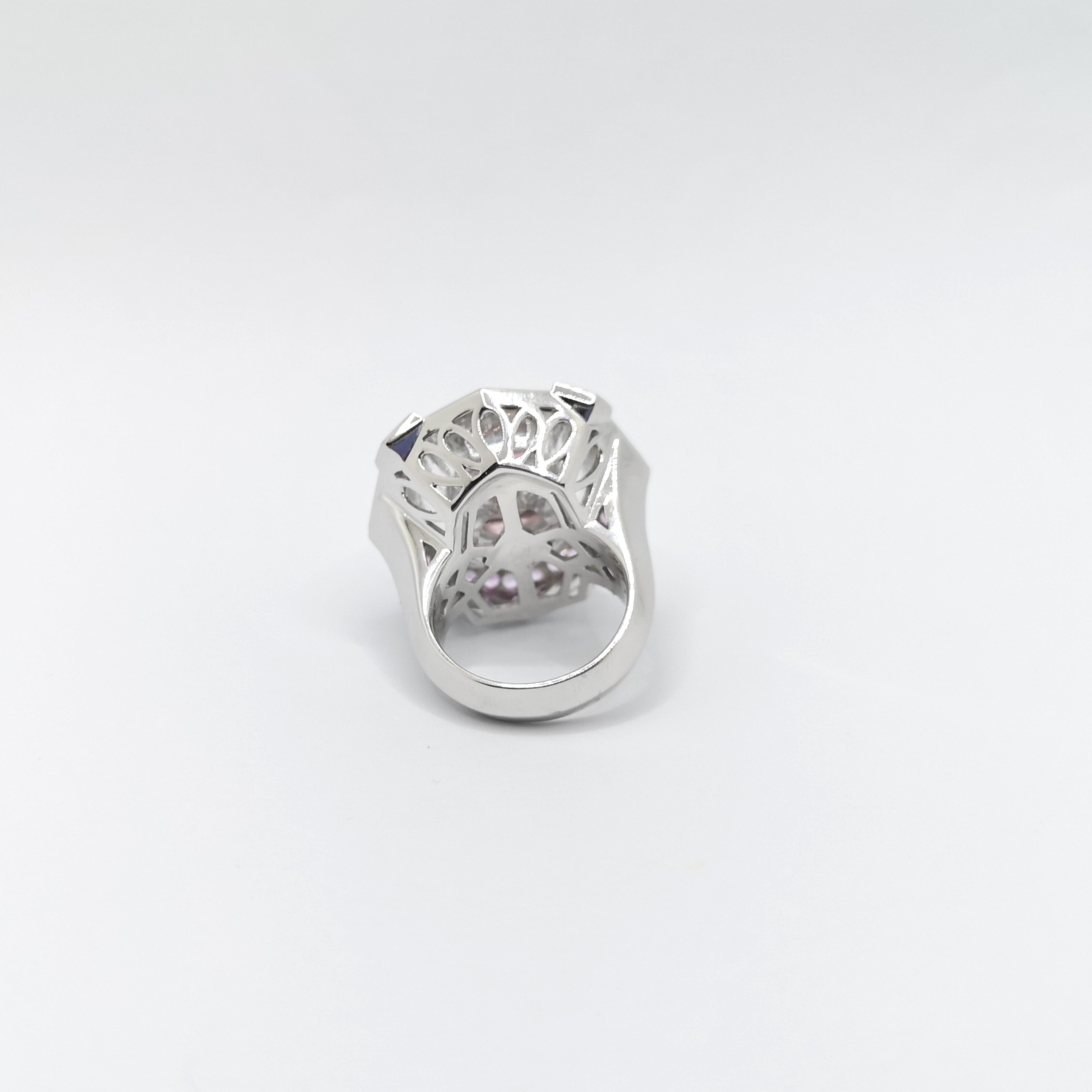 Pink Tourmaline, Pink Sapphire, White Topaz and Diamond Ring in 18K White Gold For Sale 4