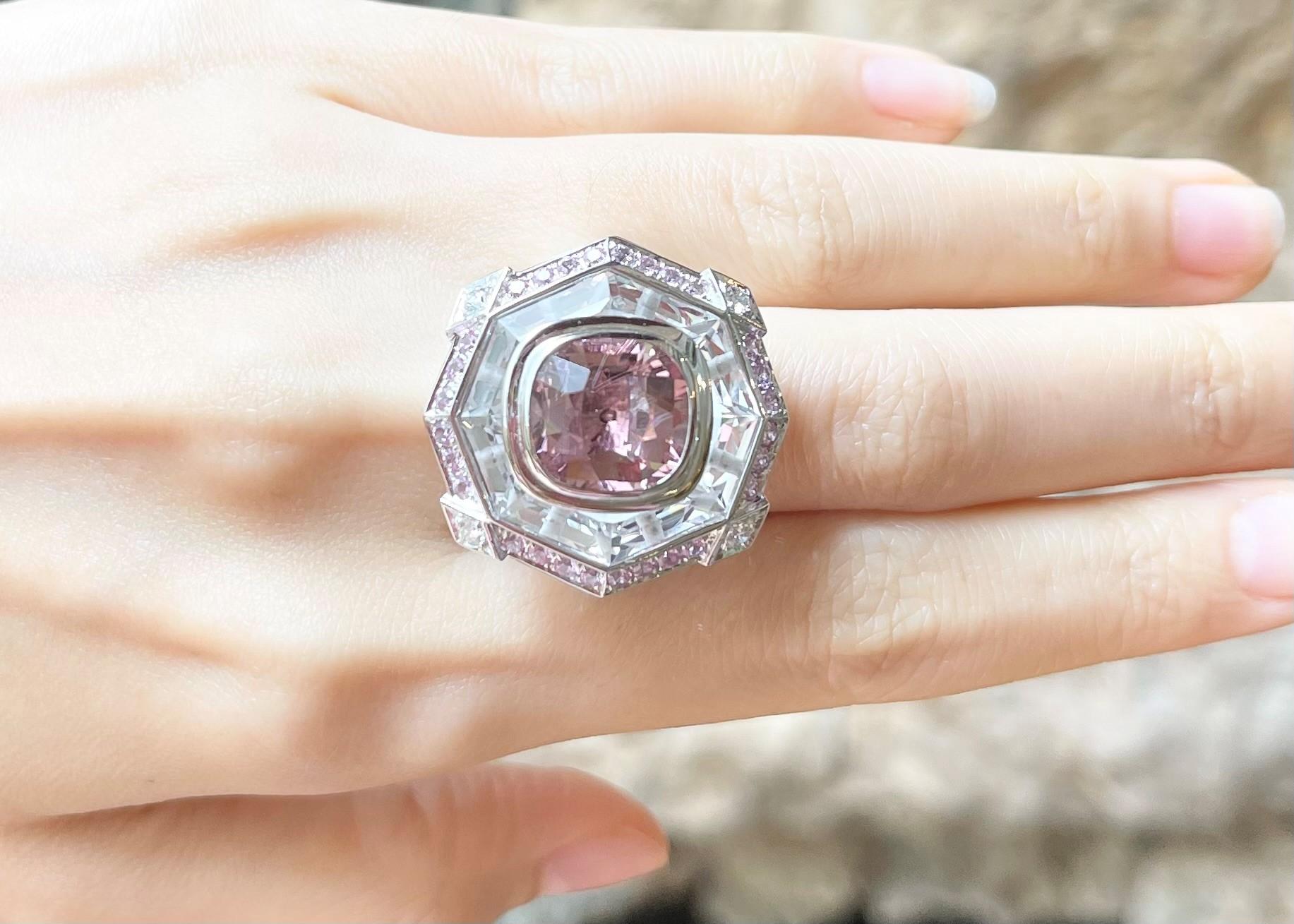 Pink Tourmaline 6.30 carats, Pink Sapphire 0.99 carat, White Topaz 30.98 carats and Diamond 0.21 carat Ring set in 18K White Gold Settings

Width:  2.7 cm 
Length: 2.7 cm
Ring Size: 52
Total Weight: 27.37 grams

