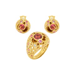 Pink Tourmaline Pink Sapphires Diamonds 18 Karat Yellow Gold Bubble Suite