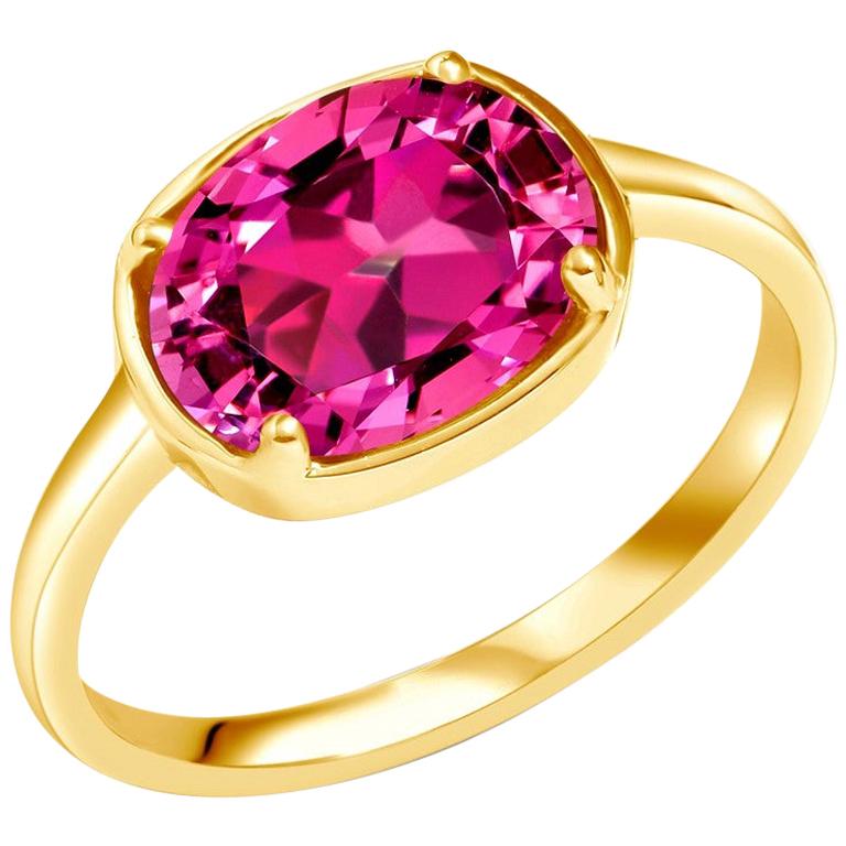 Pink Tourmaline Raised Dome Yellow Gold Cocktail Ring