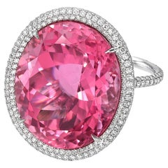 Pink Tourmaline Ring 29.79 Carat Oval Platinum Diamonds