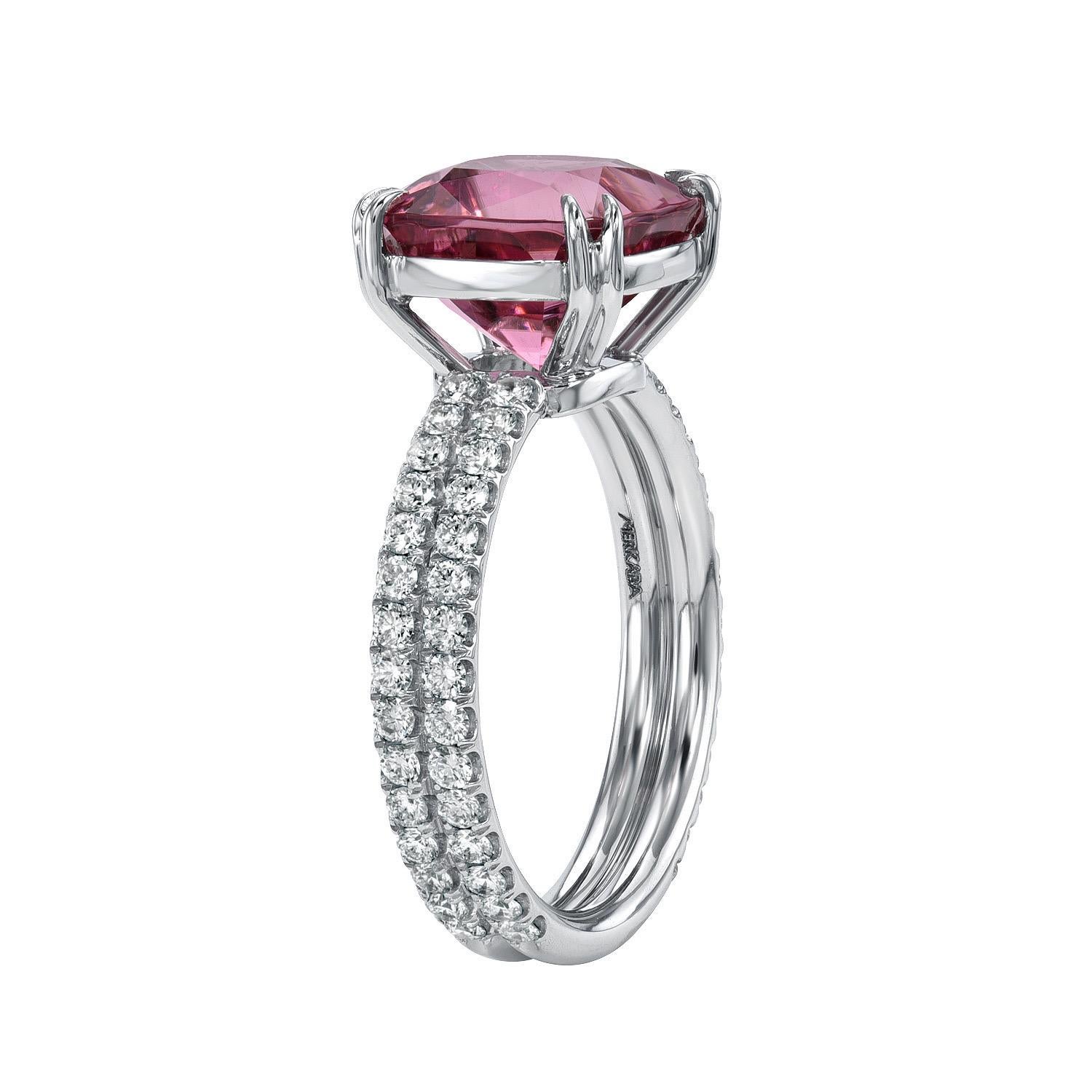 pink tourmaline cushion cut ring