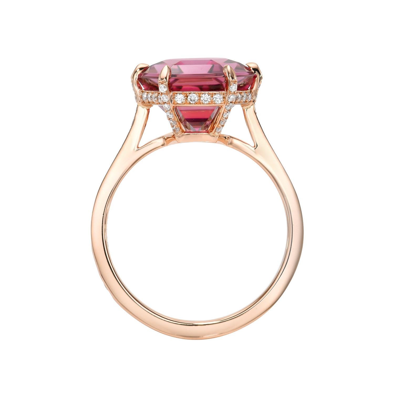 Contemporary One-of-a-Kind Pink Tourmaline Hexagon Rose Gold Diamond Ring - Luxury Gift For Sale