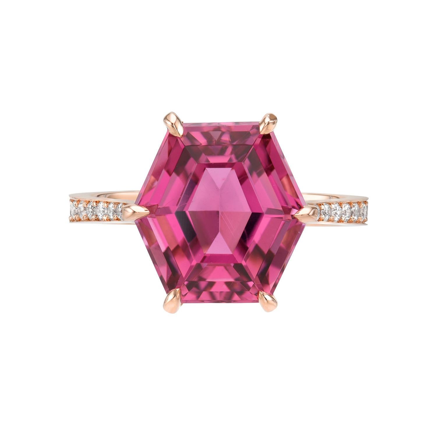 Hexagon Cut Pink Tourmaline Ring 5.50 Carat Hexagon For Sale