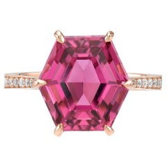 Pink Tourmaline Ring 5.50 Carat Hexagon