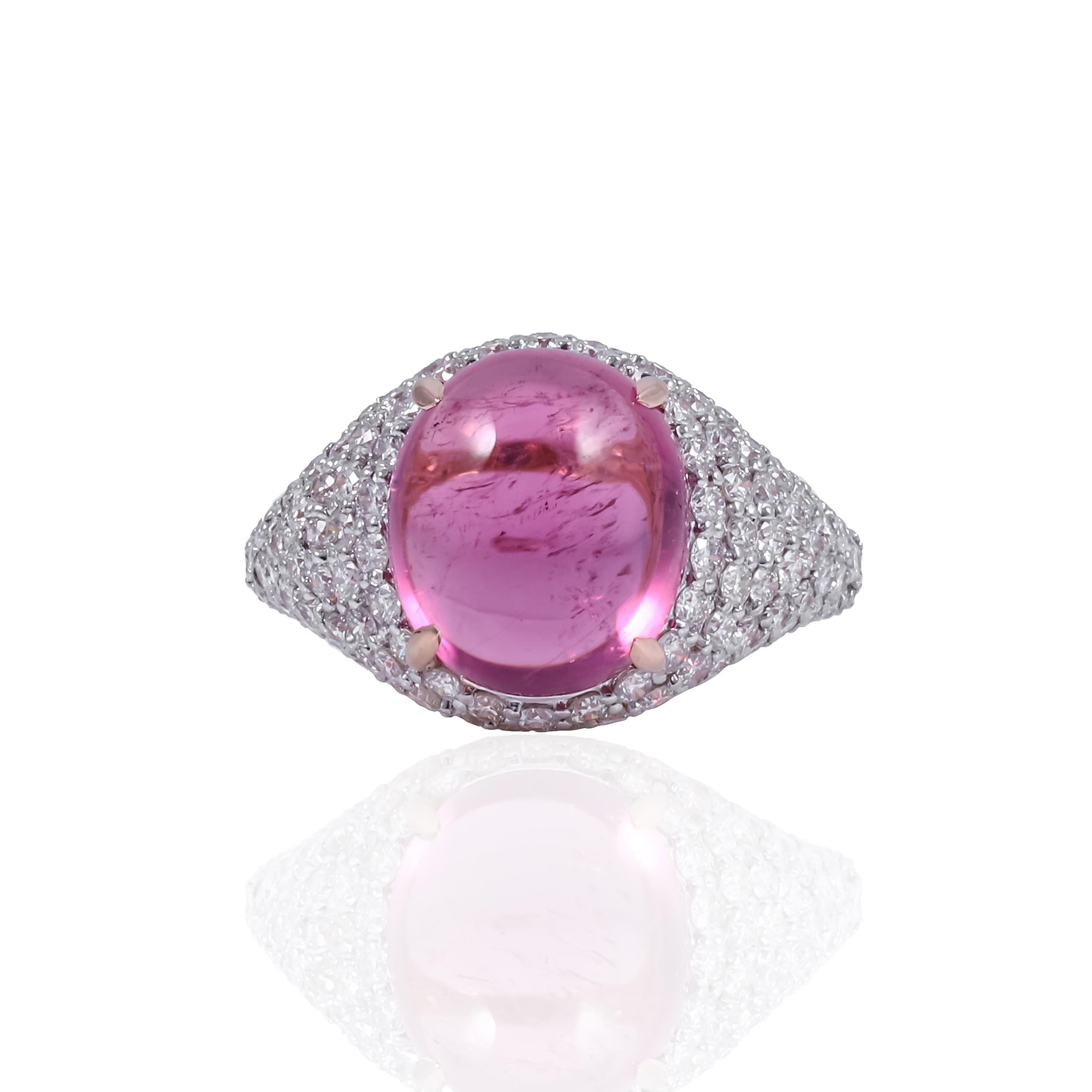 Introducing our stunning Pink Tourmaline Ring – a true beauty that'll make you swoon! This gorgeous ring features a dazzling 6.55 carat pink tourmaline stone that's sure to steal the spotlight. Its Gross Weight is 5.36 grams.

The sides of the band
