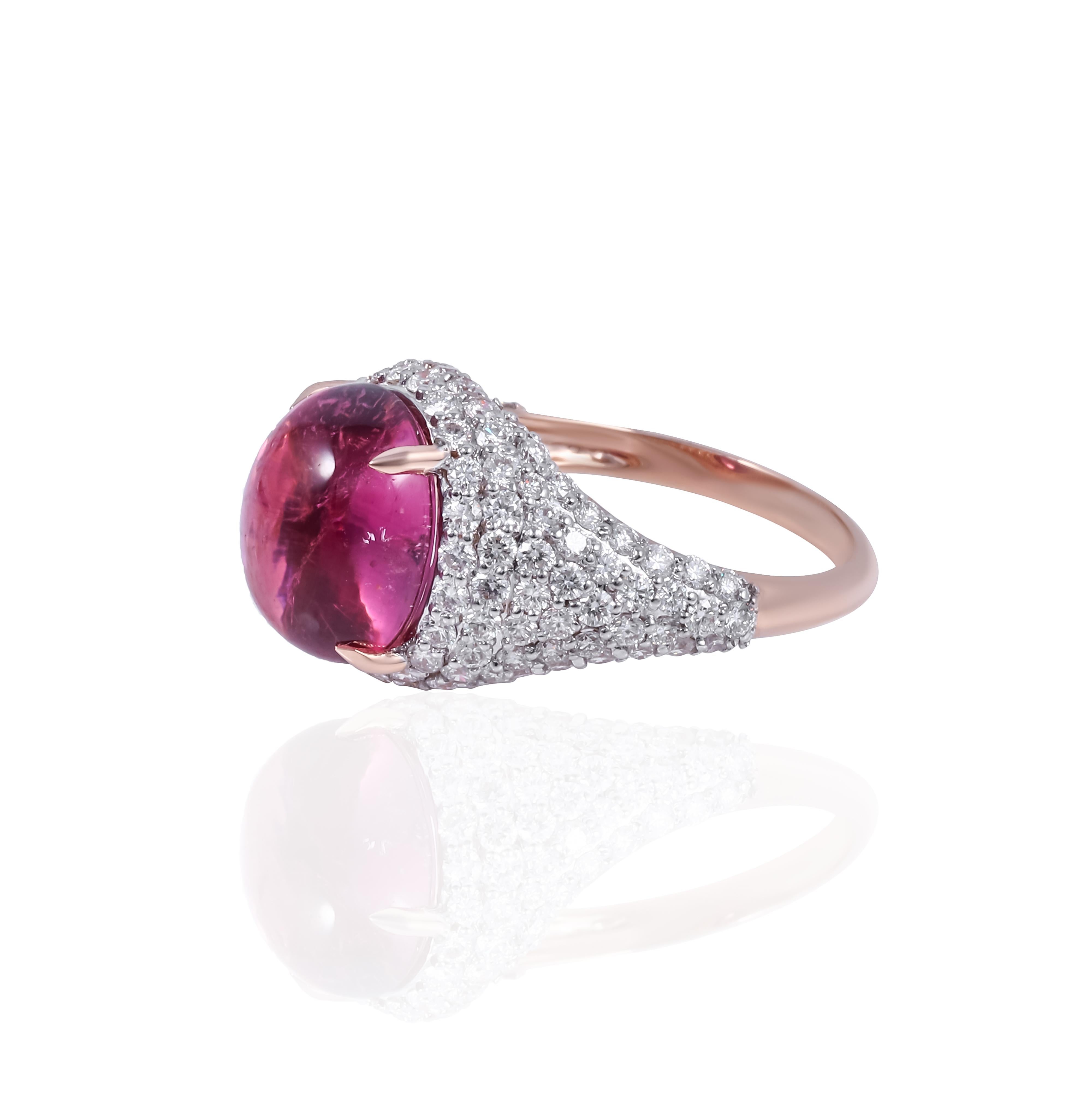 Art Deco Pink Tourmaline Ring 6.55 Carat with Diamonds on the side band For Sale