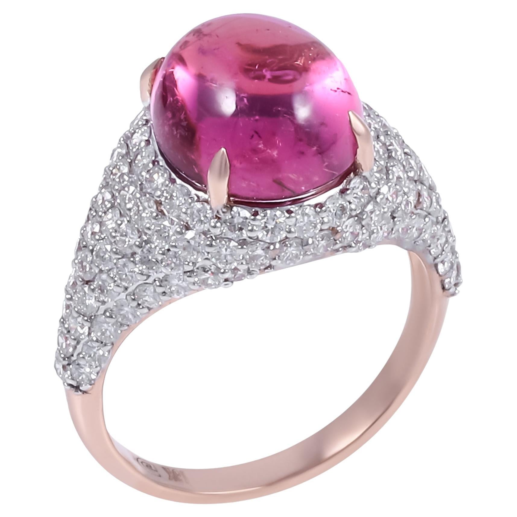 Pink Tourmaline Ring 6.55 Carat with Diamonds on the side band For Sale