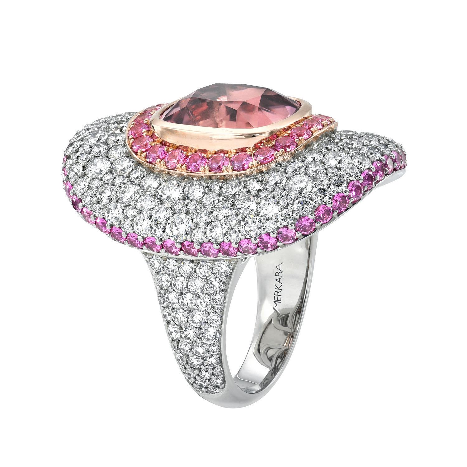 Exquisite 7.87 Ct Luxury Pink Tourmaline Platinum Ring – A Unique Gift of Love For Sale 1