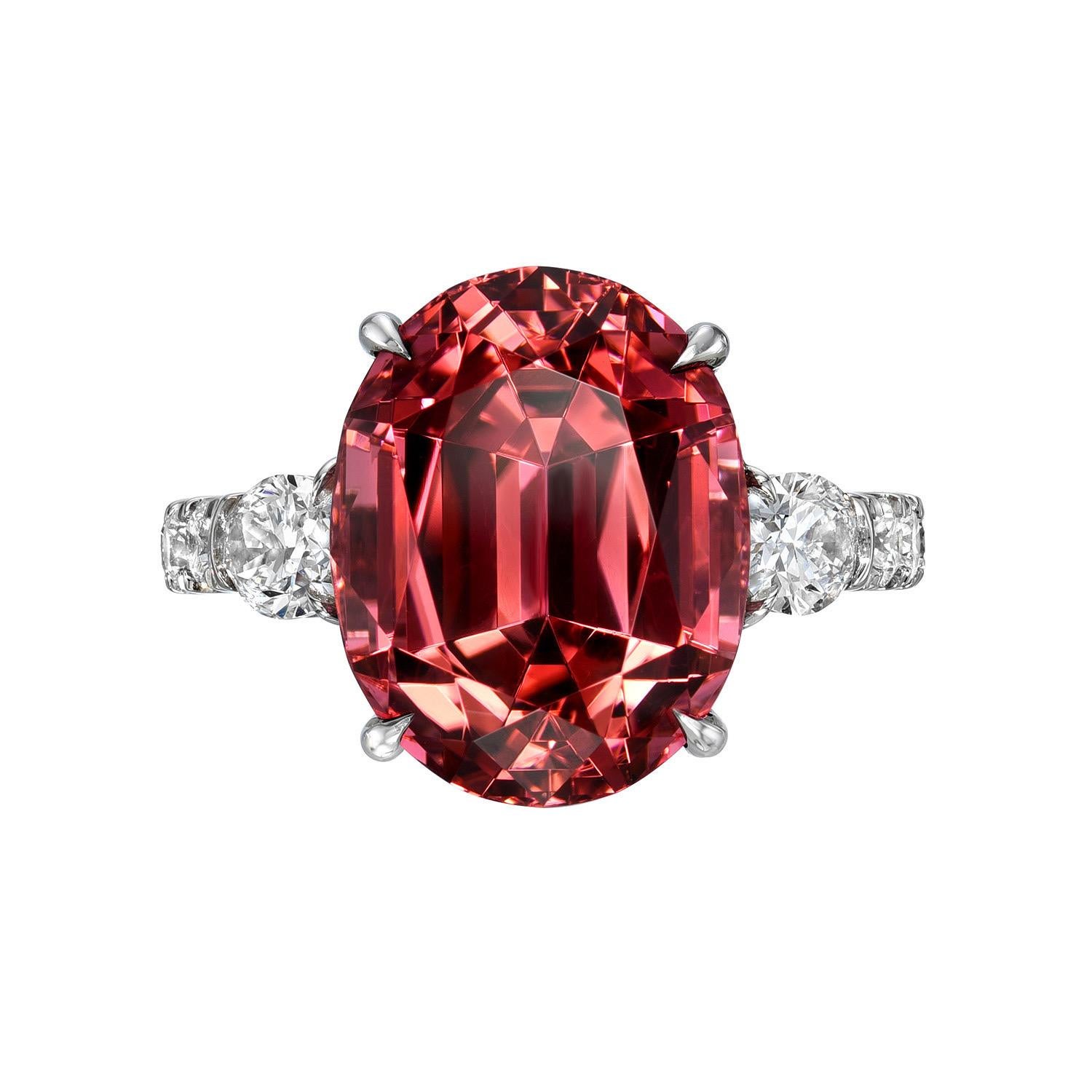 Modern Pink Tourmaline Ring 9.55 Carat Oval For Sale