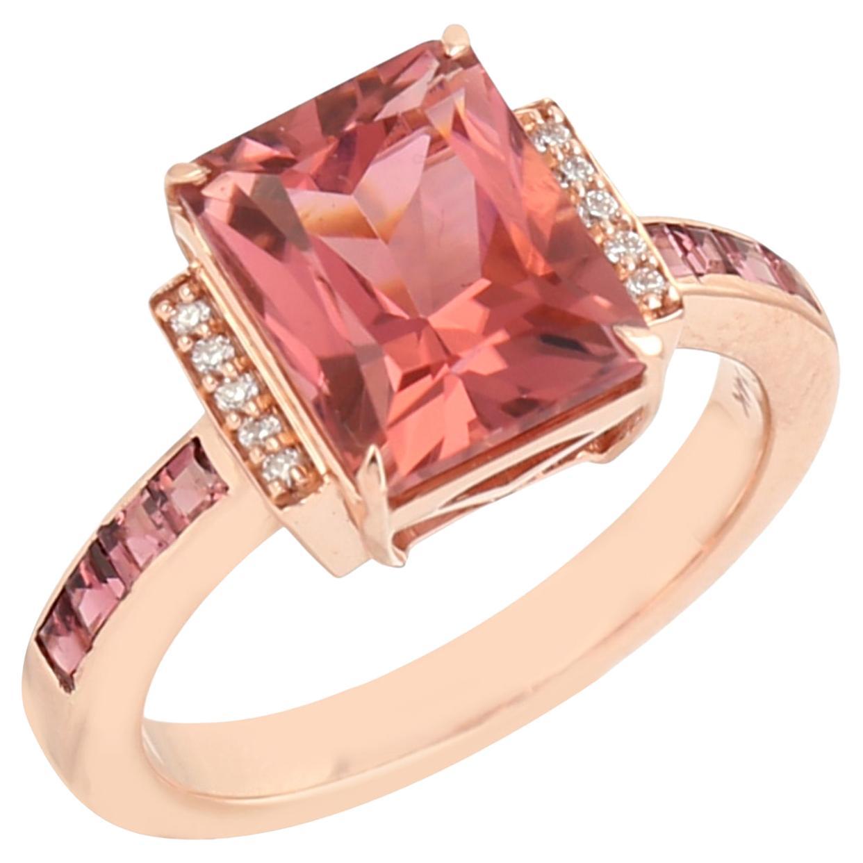 Pink Tourmaline Ring Accented With Diamonds In 14k Rose Gold