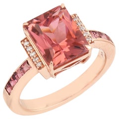 Pink Tourmaline Ring Accented With Diamonds In 14k Rose Gold