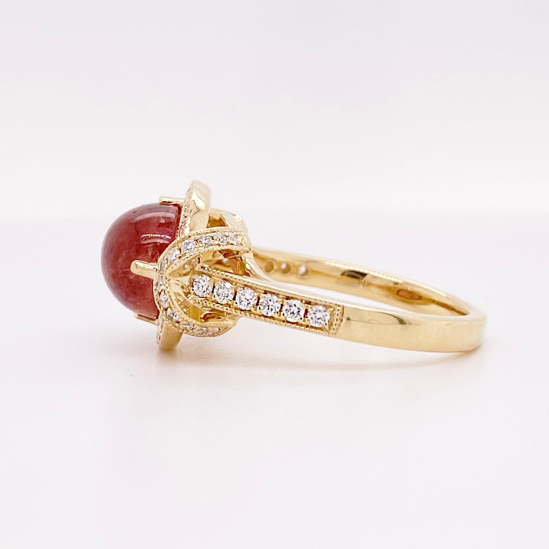 For Sale:  Pink Tourmaline Ring, Diamond Halo in Yellow Gold 3.75 Carats Custom Made 2
