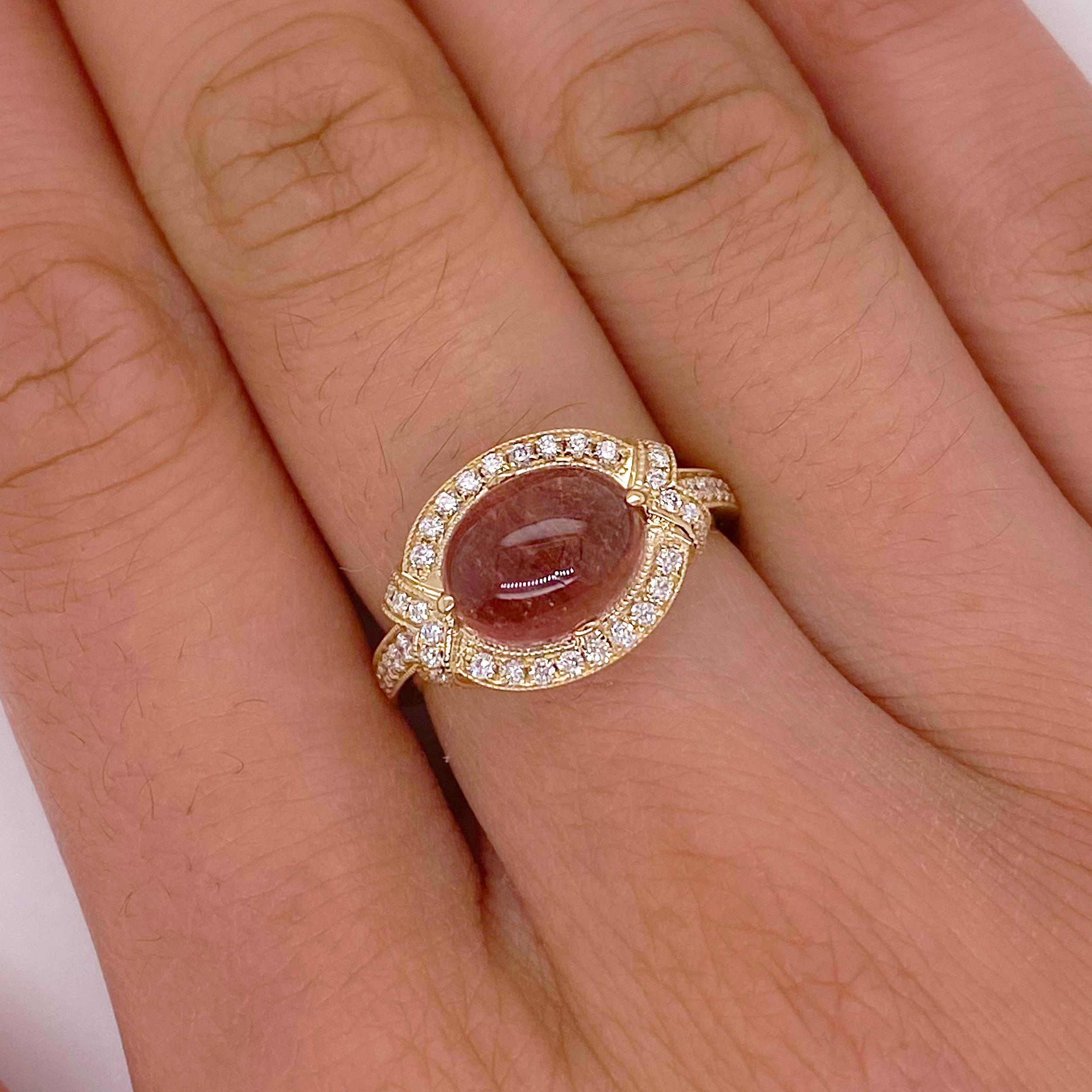 For Sale:  Pink Tourmaline Ring, Diamond Halo in Yellow Gold 3.75 Carats Custom Made 4