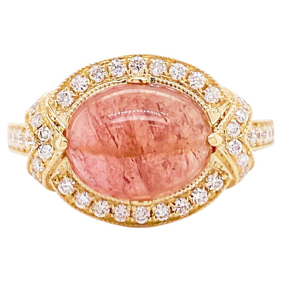 For Sale:  Pink Tourmaline Ring, Diamond Halo in Yellow Gold 3.75 Carats Custom Made